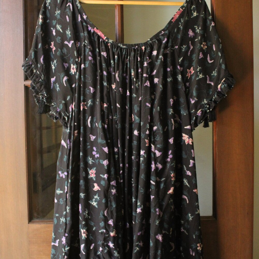Natalie Martin Black Mini Dress with Lavender and Pink Floral Print